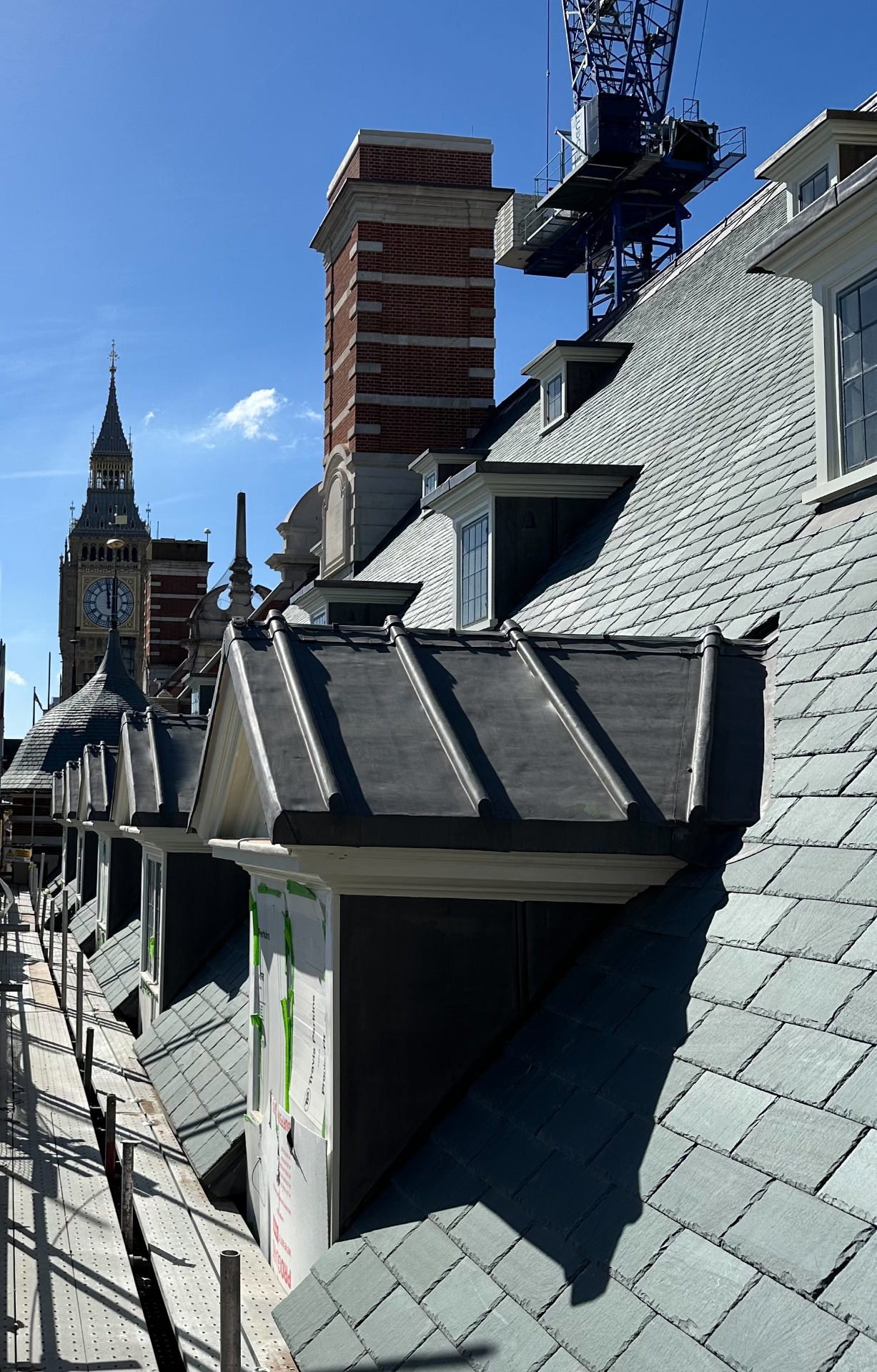London slate roof with chimney and lead flashing
